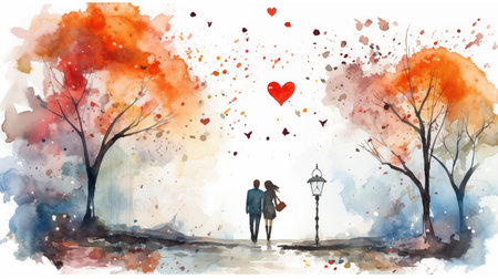 Colored paintings of couples expressing their love relationship..AI Generatedの素材