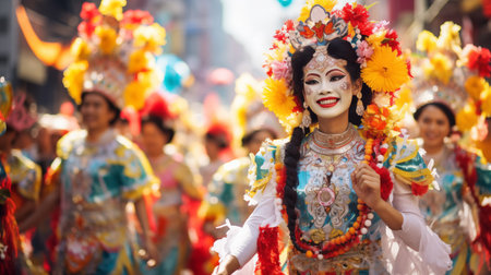 Colorful  street processions fill the streets.AI Generatedの素材