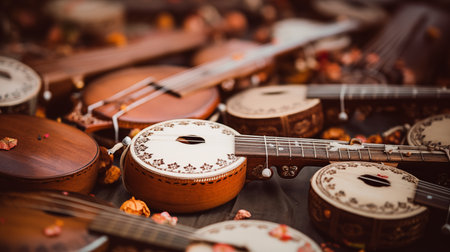 Traditional musical instruments enhance value and uplift the ambiance, enriching the cultural atmosphere with their timeless melodies and rhythmic beats.AI Generatedの素材