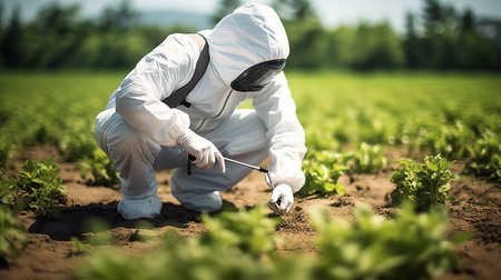 Examining soil surfaces for viruses through environmental swabbing, a process of random sampling to assess environmental conditions and potential viral presence.AI Generatedの素材