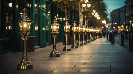 Decorating street lamps beautifies various venues, adding to their aesthetic appeal and creating a visually pleasing environment for passersby and visitors.AI Generatedの素材
