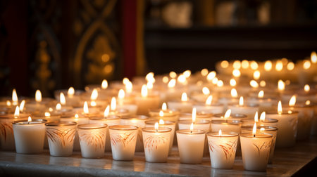 in the memorial ceremony Candles are lit as a symbol of remembrance, respect, and honor. Mark milestones or moments with sacred reverence .AI Generatedの素材