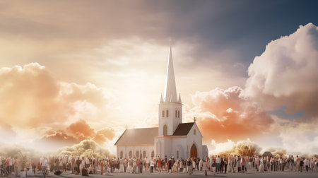 Churches and congregations unite in faith, forming a supportive and spiritually enriching community dedicated to worship, fellowship, and service.AI Generatedの素材