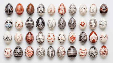 Easter eggs adorned with easy and simple dotted patterns, adding a touch of minimalist charm to the festive decorations.AI Generatedの素材