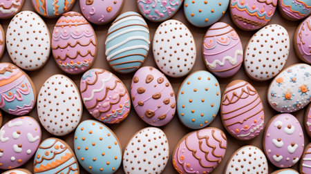 Delicious flat oval cookies with sweet, colorful Easter egg designs, perfect for adding a festive touch to your holiday celebrations.AI Generatedの素材