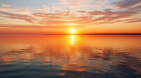 Glorious sunrise over water, its beauty reflected in the tranquil surface, creating a breathtaking and serene scene of natural splendor.AI Generatedの素材