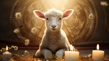The sacrificial lamb, emblematic of ancient religious ceremonies, represents spiritual offerings and rituals rooted in antiquity and tradition.AI Generatedの素材