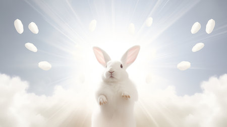 young rabbit conveys hope and renewal for the Easter festival, embodying the spirit of rejuvenation and optimism amidst celebration.AI Generatedの素材
