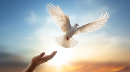 Symbolizing grace, freedom, and liberation, releasing birds represents a profound act of compassion and a celebration of newfound freedom.AI Generatedの素材