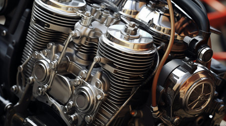 Background providing detailed showcase of a four-stroke engine, highlighting its intricate design, components, and operation within an automotive context.AI Generatedの素材