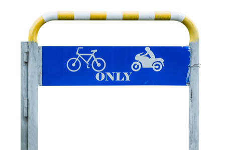 Traffic symbol means driving direction for bicycle and motorcycle only isolated on white backgroundの写真素材