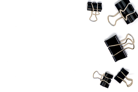 Right border of binder clips on white background, office and school stationary objectの写真素材