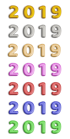 Foil balloon 2019 on white background for decoration and Happy New Year 2019 concept