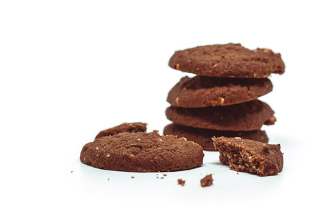 Traditional chocolate cashew butter cookies on white background for food and sweet desserts concept