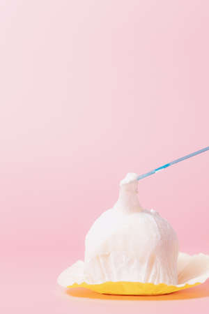 Delicious Daifuku, Japanese rice cake on pink background for food and bakery conceptの写真素材
