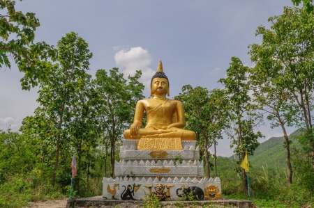 Golden buddha in the wild, Thailandの写真素材