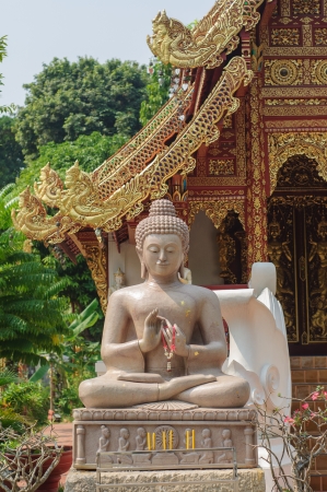 Stone Buddha at temple, Chiang Rai, Thailandの写真素材