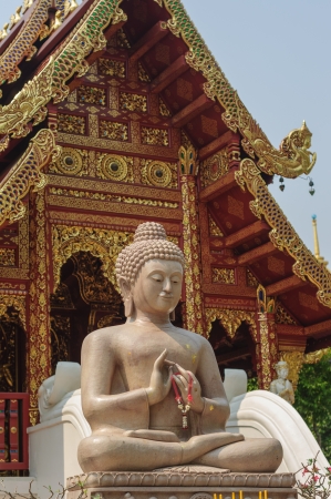 Stone Buddha at temple, Chiang Rai, Thailandの写真素材