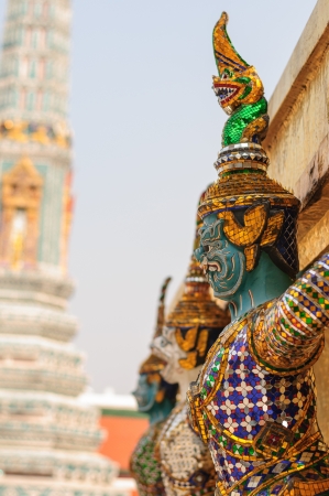 Yak sculptures of a Buddhist Temple, Thailandの写真素材