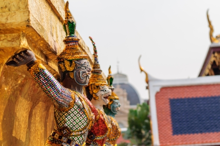 Yak sculptures of a Buddhist Temple, Thailandの写真素材