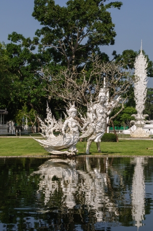 white sculpture at wat rong khun, chiang rai, thailandの写真素材