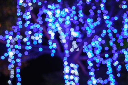 Blue light bokeh at nigthの写真素材