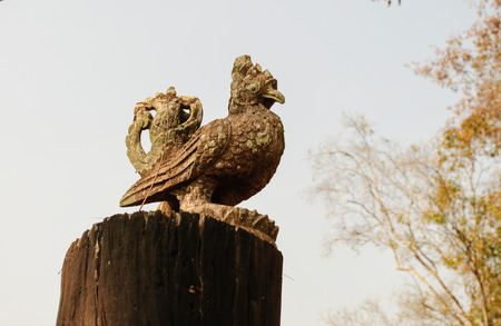 Antique wooden carved chicken  from Thailandの写真素材