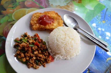 Basil Pork Fried Riceの写真素材