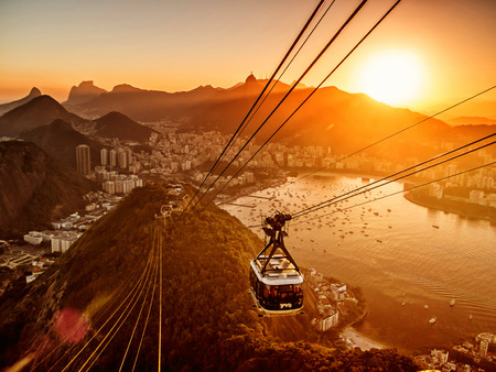 View of Rio de Janeiro from Sugar Loaf at sunsetの写真素材