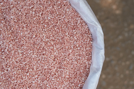 Potassium chloride, 0-0-60 , fertilizer in fertilizer bag. top viewの写真素材