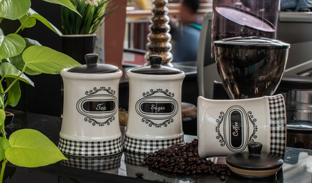 the white coffee jarの写真素材