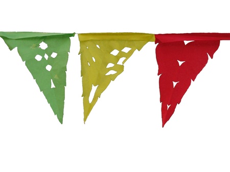                                Flags in 3 color, red, green, and yellow in Thai style for decoration in party or festivalの写真素材