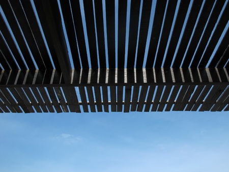 Roof batten under the blue skyの写真素材