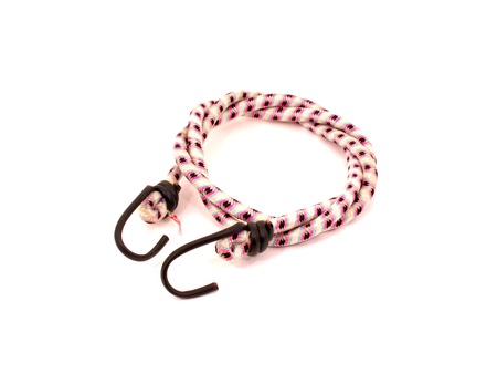 Bungee cord with hooks on white background の写真素材