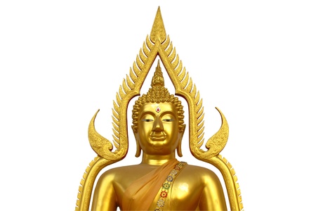 Golden Buddha half body on white background with clipping path の写真素材
