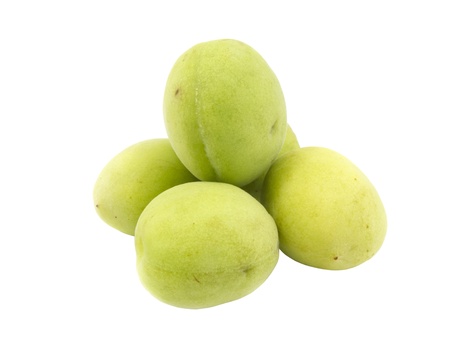 Group of fresh green plum on white backgroundの写真素材