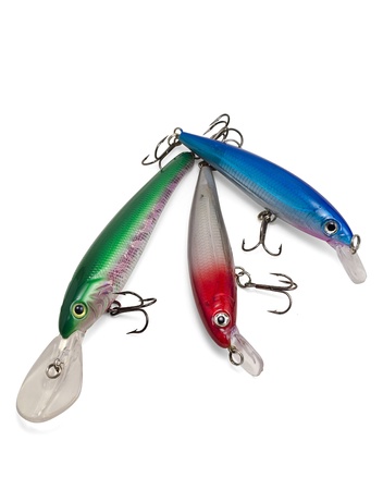 Fishing lures isolated on white backgroundの写真素材