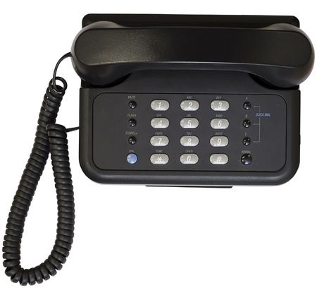 Black office telephone isolated on white background  Top view の写真素材