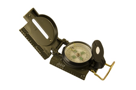 Green Military compass isolated on white backgroundの写真素材