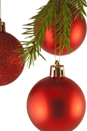 Christmas tree decoration Baubles isolated on whiteの写真素材