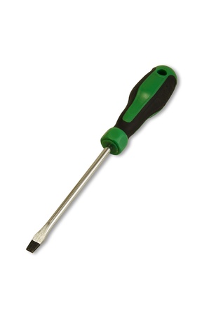 Metallic screwdriver with green plastic handleの写真素材