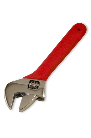 Red handle wrench isolated on white backgroundの写真素材