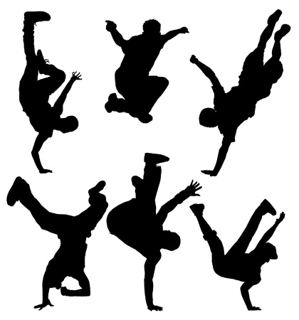 Break Dancers Silhouette on white background のイラスト素材