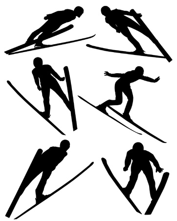 Ski Jumping Silhouette on white background のイラスト素材