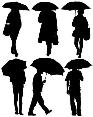 Man and Woman with an Umbrella Silhouette on white backgroundのイラスト素材
