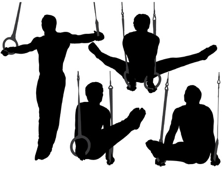 Gymnastics Rings Silhouette on white backgroundのイラスト素材