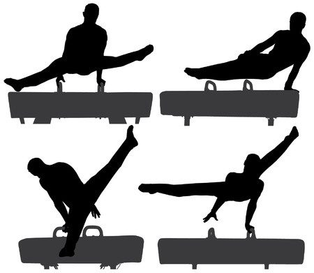 Gymnast on Pommel Horse Silhouette on white backgroundのイラスト素材