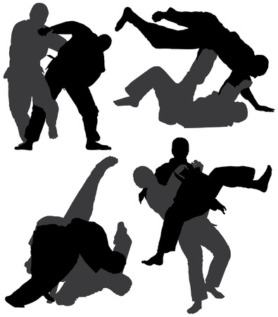 Judo Silhouette on white backgroundのイラスト素材