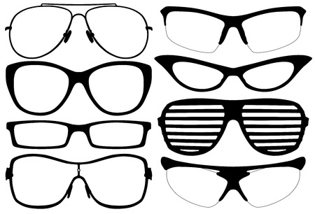 Glasses Silhouette Set on white backgroundのイラスト素材