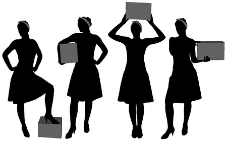 Woman carrying box. Courier delivery service silhouetteのイラスト素材